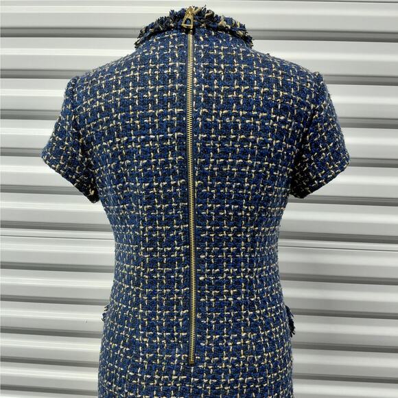 Sail to Sable Dress Womens Sz 2 Navy Blue Tweed Bouclé Luxury Retro Office Chic - Picture 7 of 11